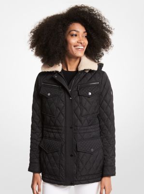 77F5327M42 - Faux Shearling-Trim Quilted Jacket BLACK