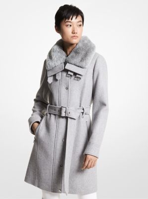77F5347M12 - Faux Fur-Trimmed Wool Blend Coat HEATHER GREY