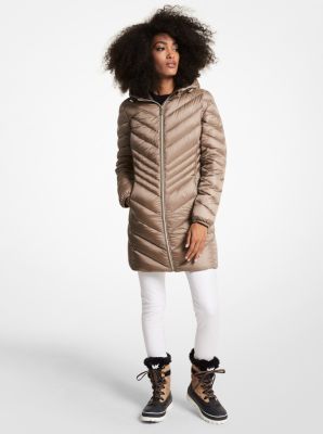 77F5365M82 - Quilted Nylon Packable Puffer Coat TAUPE