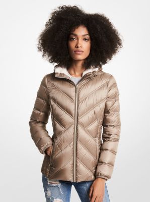 77F5518M82 - Faux Fur-Lined Quilted Nylon Packable Puffer Jacket TAUPE