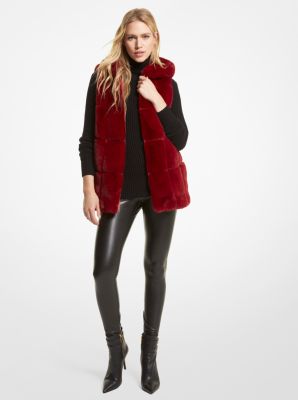 77Q1153M52 - Quilted Faux Fur Hooded Vest RED