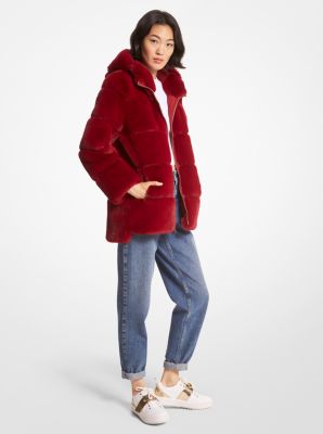 77Q1175M52 - Quilted Faux Fur Hooded Coat RED