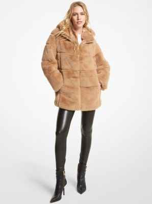 77Q1220M52 - Quilted Faux Fur Jacket CAMEL