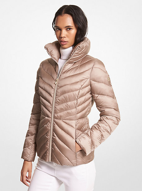 77Q5710M42 - Quilted Nylon Packable Puffer Jacket TAUPE