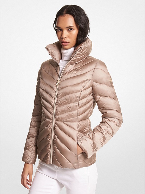 MK 77Q5710M42 Quilted Nylon Packable Puffer Jacket TAUPE