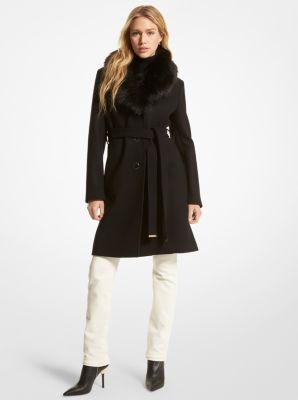 77Q5790M12 - Faux Fur-Collar Wool Blend Coat BLACK