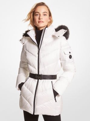 77Q5913M42 - Faux Fur Trim Quilted Ciré Jacket WHITE