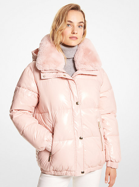 77Q5918M42 - Faux Fur-Trim Quilted Nylon Puffer Jacket ROSEWATER