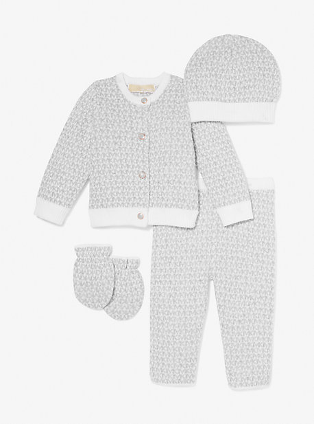 98117 - Logo Jacquard Cotton 4-Piece Baby Gift Set PALE GREY