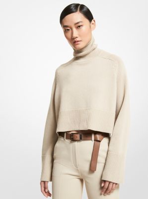 AK072Y0003 - Cashmere Cropped Bell Sleeve Turtleneck Sweater STONE