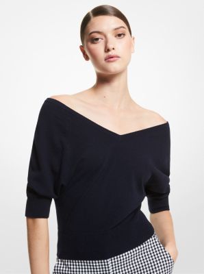 AK074Y0003 - Cashmere Off-The-Shoulder Sweater MIDNIGHT