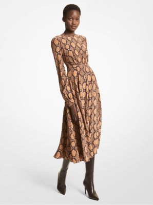 BD289F0131 - Python Print Silk Crepe De Chine Dress CHOCOLATE