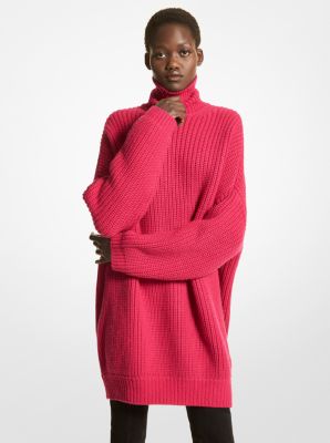 BK439Y0015 - Oversized Shaker Knit Cashmere Turtleneck Dress FUSCHIA