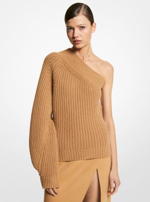 BK442Y0015 - Cashmere Blend One-Shoulder Sweater CAMEL