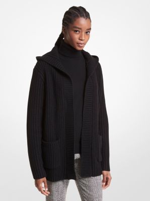 BK460Y0003 - Shaker Knit Cashmere Hooded Cardigan BLACK