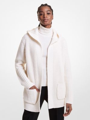 BK460Y0003 - Shaker Knit Cashmere Hooded Cardigan OPTIC WHITE