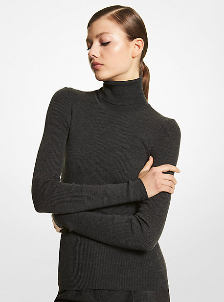 BK508Y0008 - Ribbed Wool Blend Turtleneck Sweater CHARCOAL
