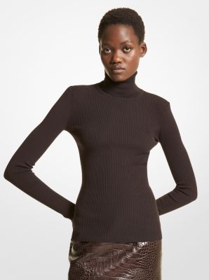 BK508Y0008 - Ribbed Wool Blend Turtleneck Sweater CHOCOLATE