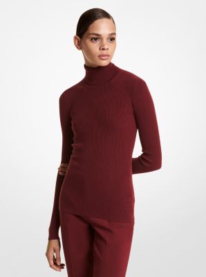 BK508Y0008 - Ribbed Wool Blend Turtleneck Sweater BURGUNDY