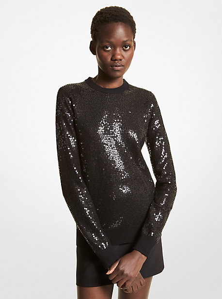BK517Y0003 - Sequined Cashmere Sweater BLACK