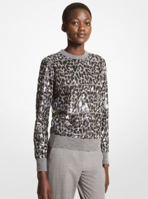 BK632Y0003 - Leopard Print Embroidered Cashmere Sweater BANKER GREY