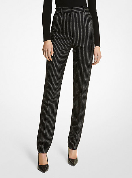 BP530F0110 - Carolyn Pinstripe Stretch Flannel Trousers BLACK/WHITE
