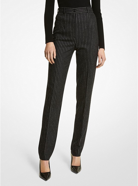 MK BP530F0110 Carolyn Pinstripe Stretch Flannel Trousers BLACK/WHITE