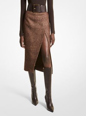 BS305F0116 - Glen Plaid Tweed Scissor Skirt CHOCOLATE/CAMEL