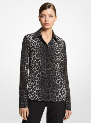 BW503F0132 - Hansen Leopard Silk Crepe De Chine Shirt GRAPHITE