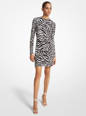 CDA8440219 - Zebra Stretch Matte Jersey Shift Dress BLACK/OPTIC WHITE