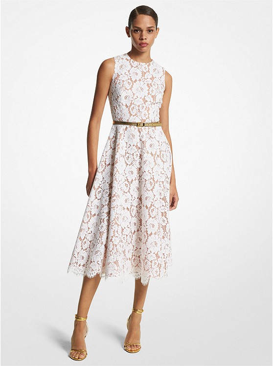 MK CDA8740106 Cotton Blend Floral Lace Dance Dress OPTIC WHITE
