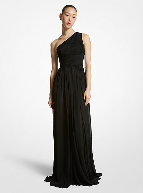 CDA8750164 - Chiffon Jersey One-Shoulder Gown BLACK