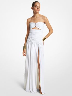 CDC8340026 - Stretch Matte Jersey Strapless Cutout Gown OPTIC WHITE