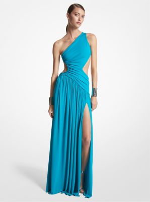 CDC8360026 - Stretch Matte Jersey Asymmetric Cutout Gown TURQUOISE