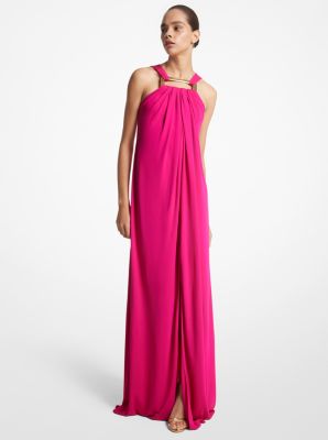 CDP8480201 - Crepe Jersey Necklace Gown FUSCHIA