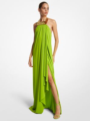 CDP8490201 - Crepe Jersey Necklace Gown LIME