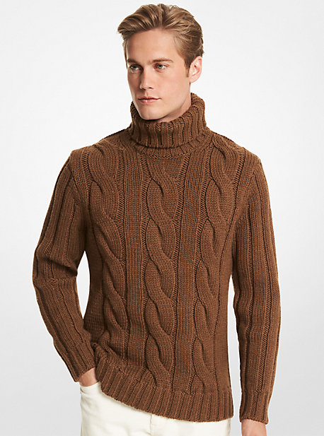 CF1600Y324 - Cable Merino Wool Turtleneck Sweater CARAMEL MELANGE