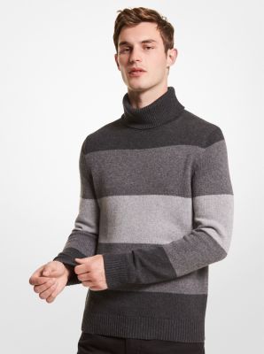 CF2604Y74X - Striped Nylon Blend Turtleneck Sweater CHARCOAL