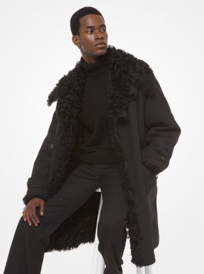 CF92EB2433 - Wool and Cotton Shearling-Lined Coat  BLACK