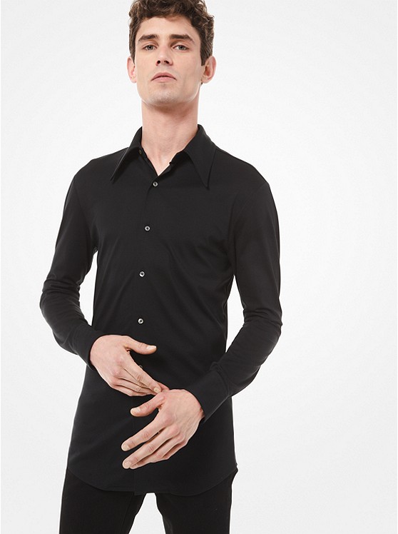 MK CF95HUW7XS Slim-Fit Cotton and Silk Jersey Shirt BLACK