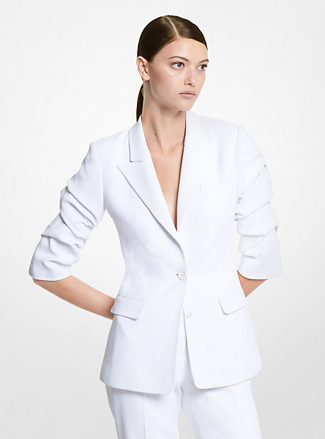 CJA7790010 - Cate Double Crepe Sablé Crushed-Sleeve Blazer OPTIC WHITE