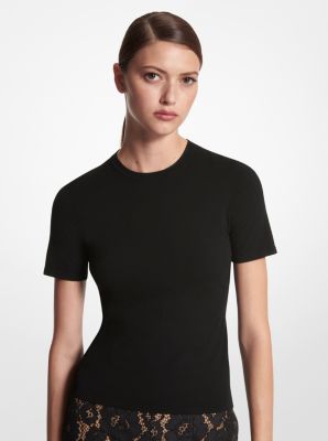 CK010Y0006 - Stretch Viscose Short-Sleeve Sweater BLACK