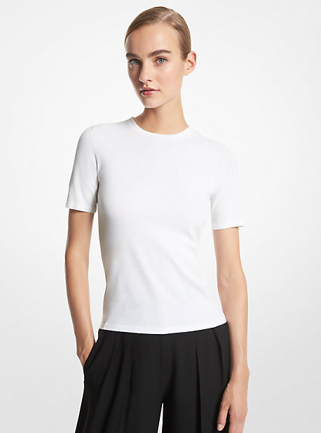 CK010Y0006 - Stretch Viscose Short-Sleeve Sweater OPTIC WHITE