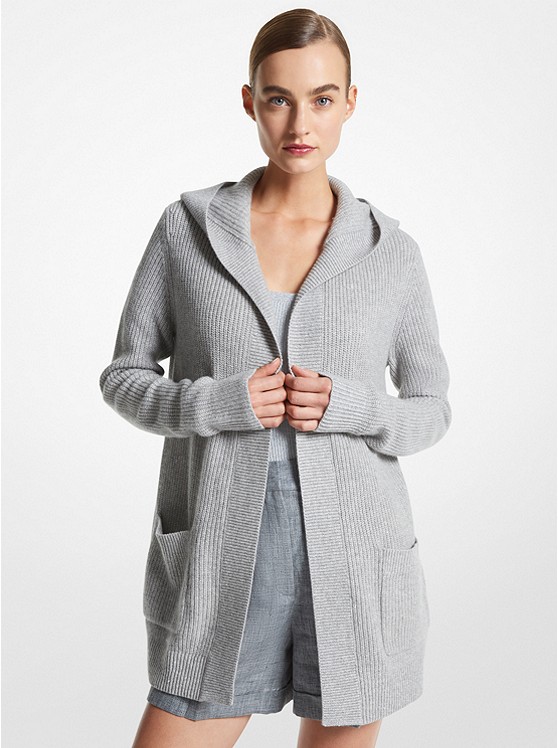 MK CK460Y0026 Cashmere and Linen Blend Hooded Cardigan PEARL GREY