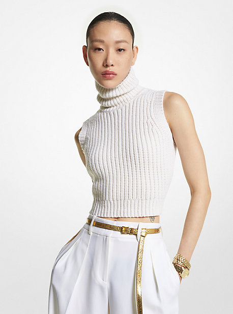 CK561Y0015 - Cashmere Cropped Turtleneck Tank Top OPTIC WHITE