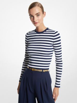 CKA7250006 - Striped Ribbed Stretch Viscose Sweater NAVY/WHITE