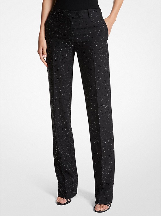 MK CPA7070234 Carolyn Sequined Stretch Wool Trousers BLACK/SILVER