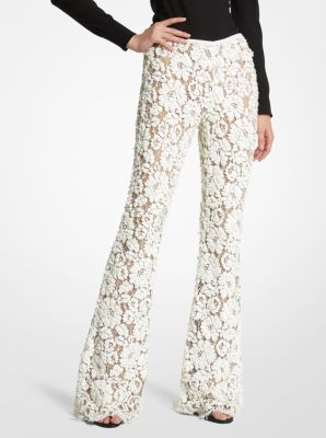 CPR7180106 - Hand-Embroidered Paillette Floral Lace Pants OPTIC WHITE