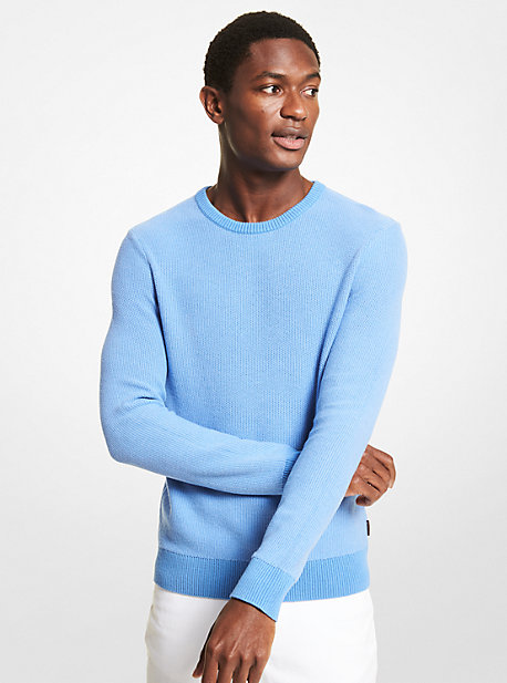 CR1602C2EM - Textured Cotton Blend Sweater Crew Blue