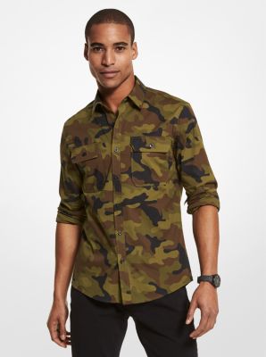 CS240175BM - Slim-Fit Camouflage Stretch Cotton Shirt SMOKEY OLIVE